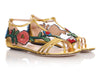 Gucci Gold Leather and Silk Embroidered Ophelia Sandals