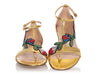 Gucci Gold Leather and Silk Embroidered Ophelia Sandals