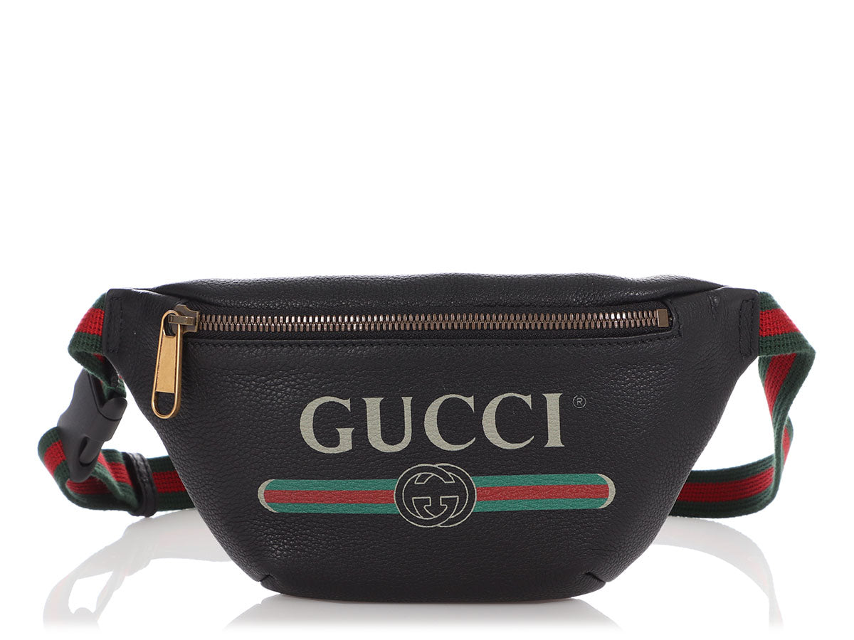 Dele middelalderlig mere og mere Gucci Black Grained Leather Logo Print Web Belt Bag