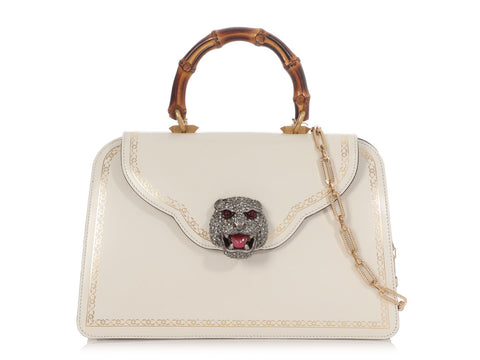 Gucci Medium White Bamboo Thiara Top Handle Bag