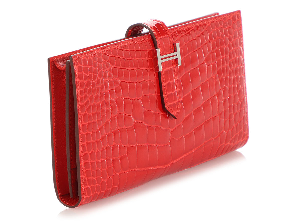 Hermès Red Chèvre Long Béarn Gusset Wallet - Ann's Fabulous Closeouts