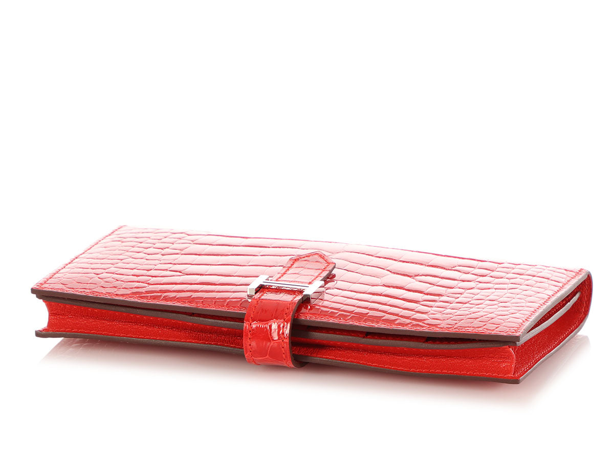 Hermès Red Chèvre Long Béarn Gusset Wallet - Ann's Fabulous Closeouts