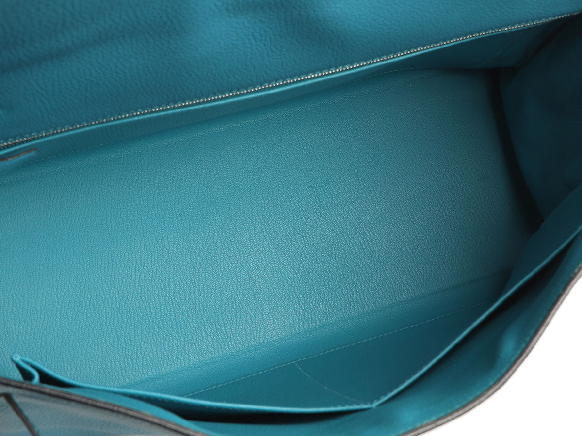 HERMES KELLY 35 Ghillies Togo leather/Swift leather Turquoise blue