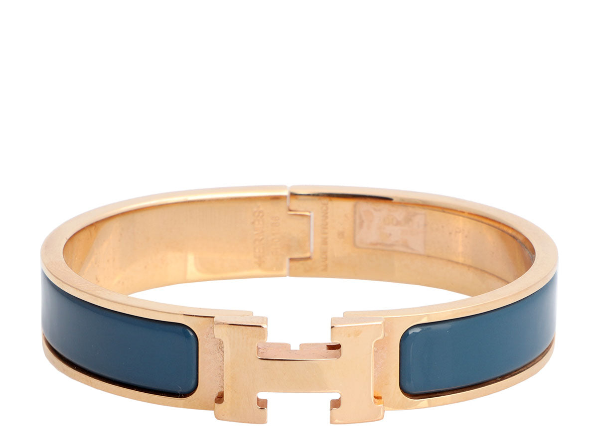 Hermès Narrow Dark Blue Clic-Clac Bracelet PM