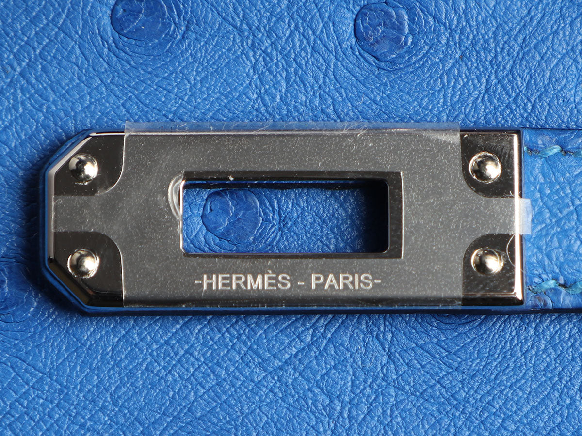Hermes Bleu Iris GHW Ostrich Mini Kelly II 20 cm
