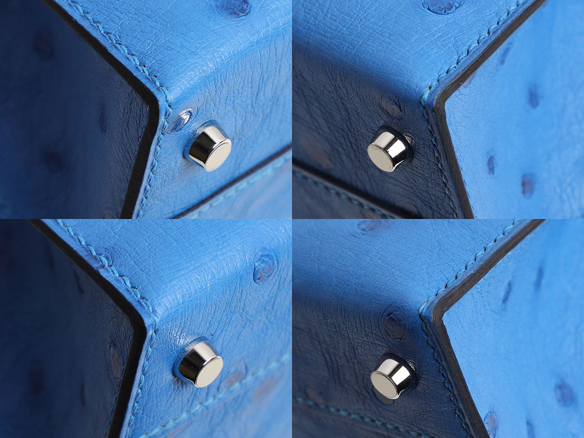 Hermes Kelly 20 Mini Sellier Bleu Iris Autruche (Ostrich) Gold Hardware #D  - Vendome Monte Carlo