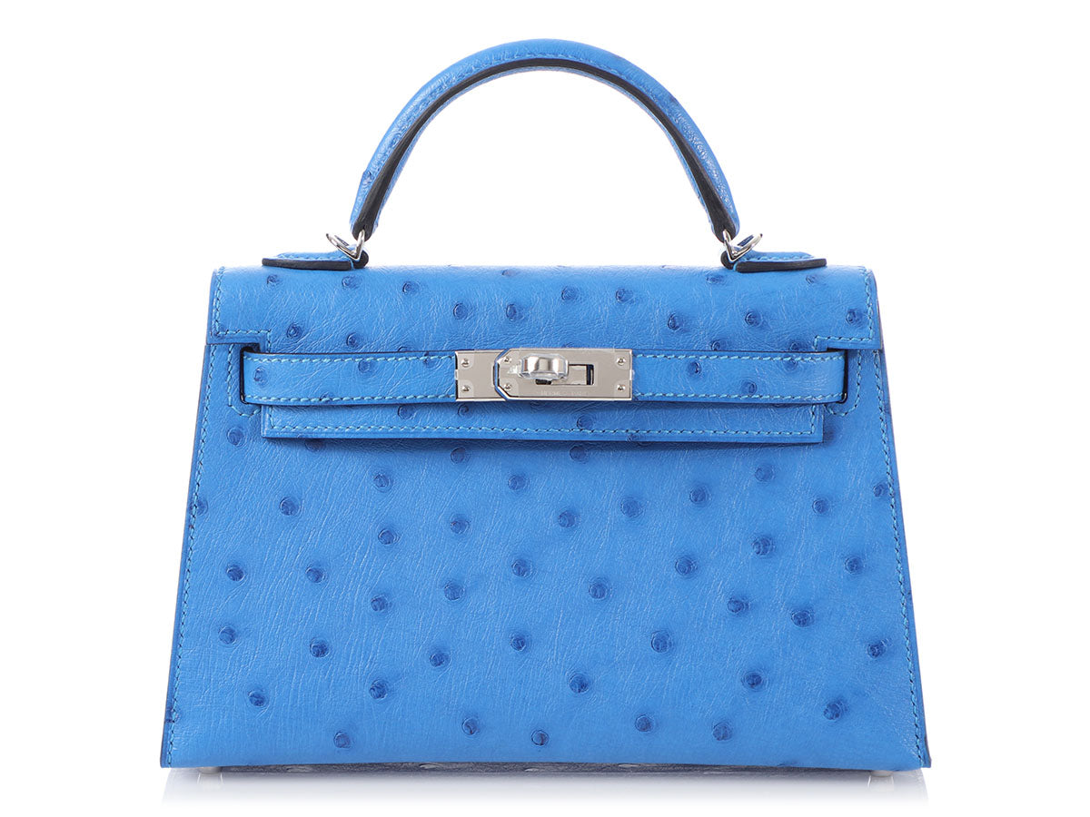 Hermès Mini Bleu Bleuet Ostrich Kelly 20