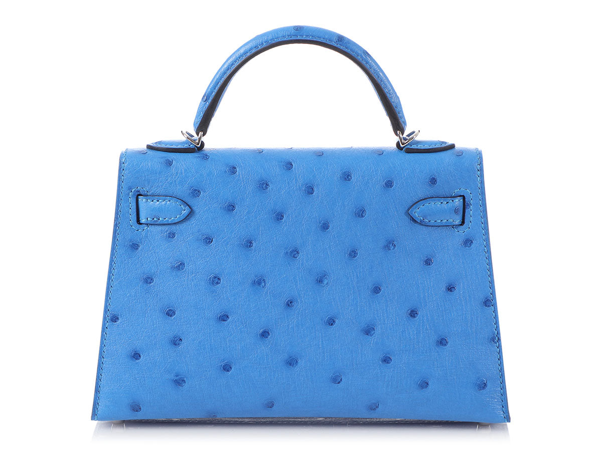 Hermes Mini Kelly I Bag N7 Blue Tempete Ostrich GHW