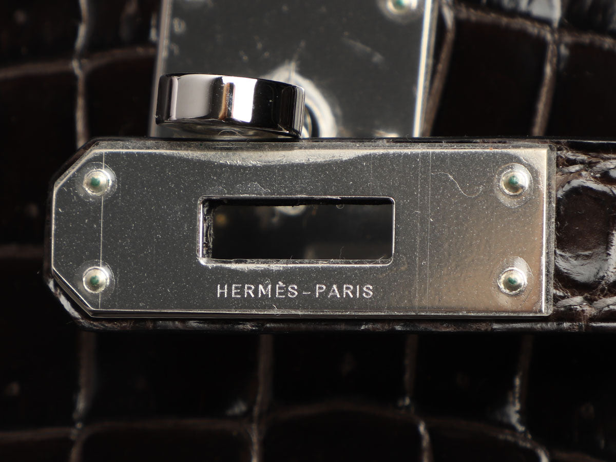 Hermès Pain d'Epice Shiny Sellier Kelly 28cm of Shiny Porosus