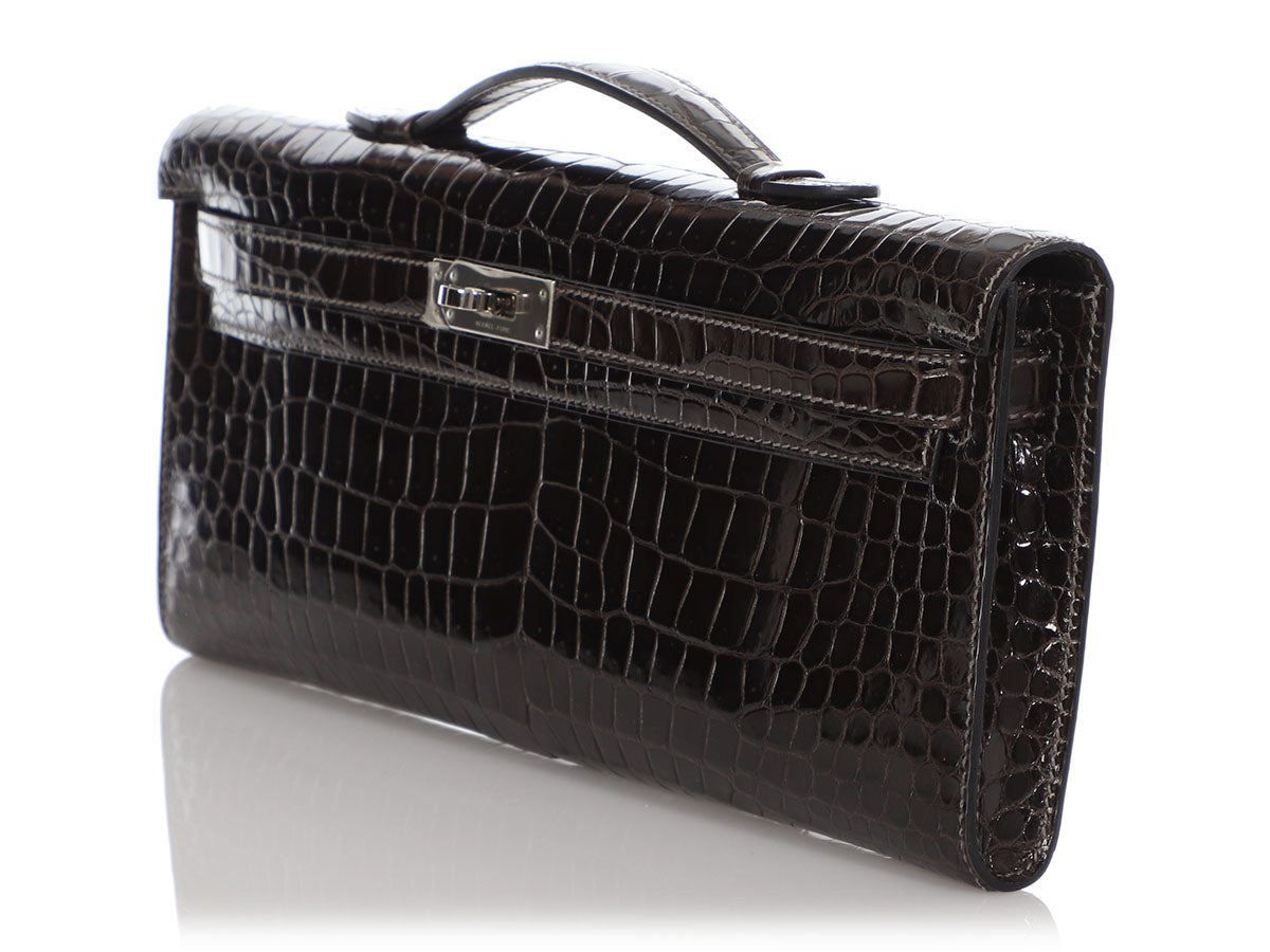 Kelly Cut Noir Crocodile Porosus Lisse