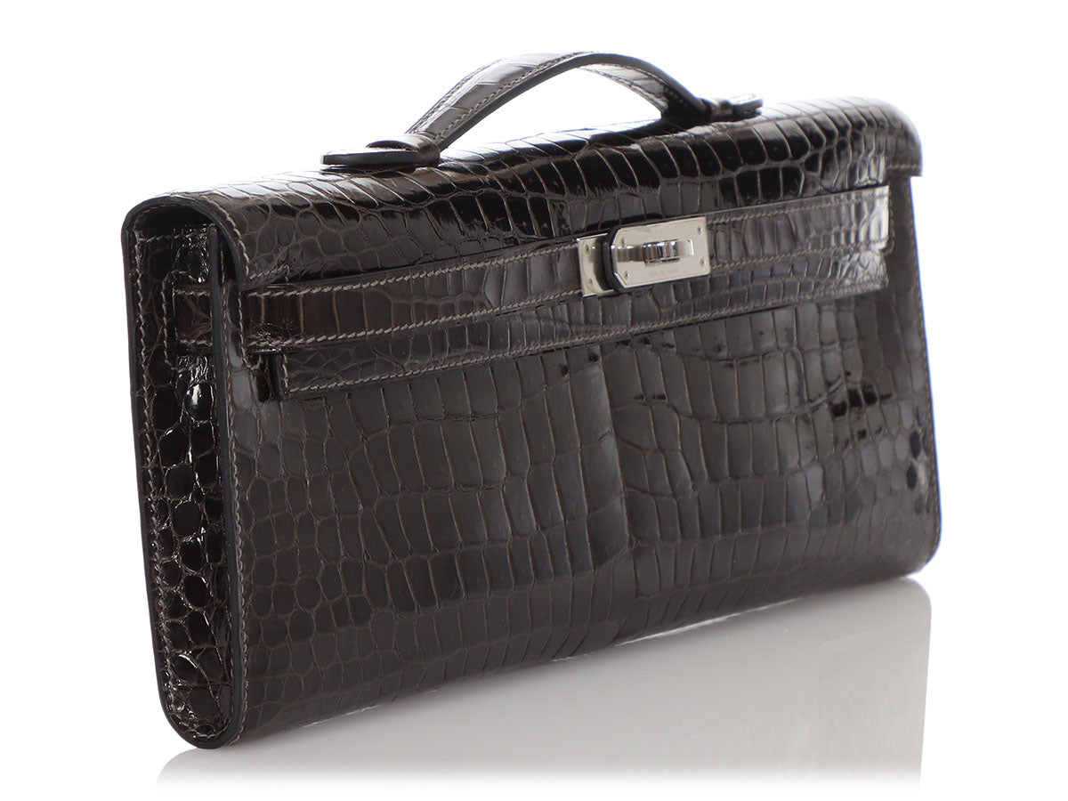 Hermès Graphite Shiny Porosus Crocodile Kelly Cut