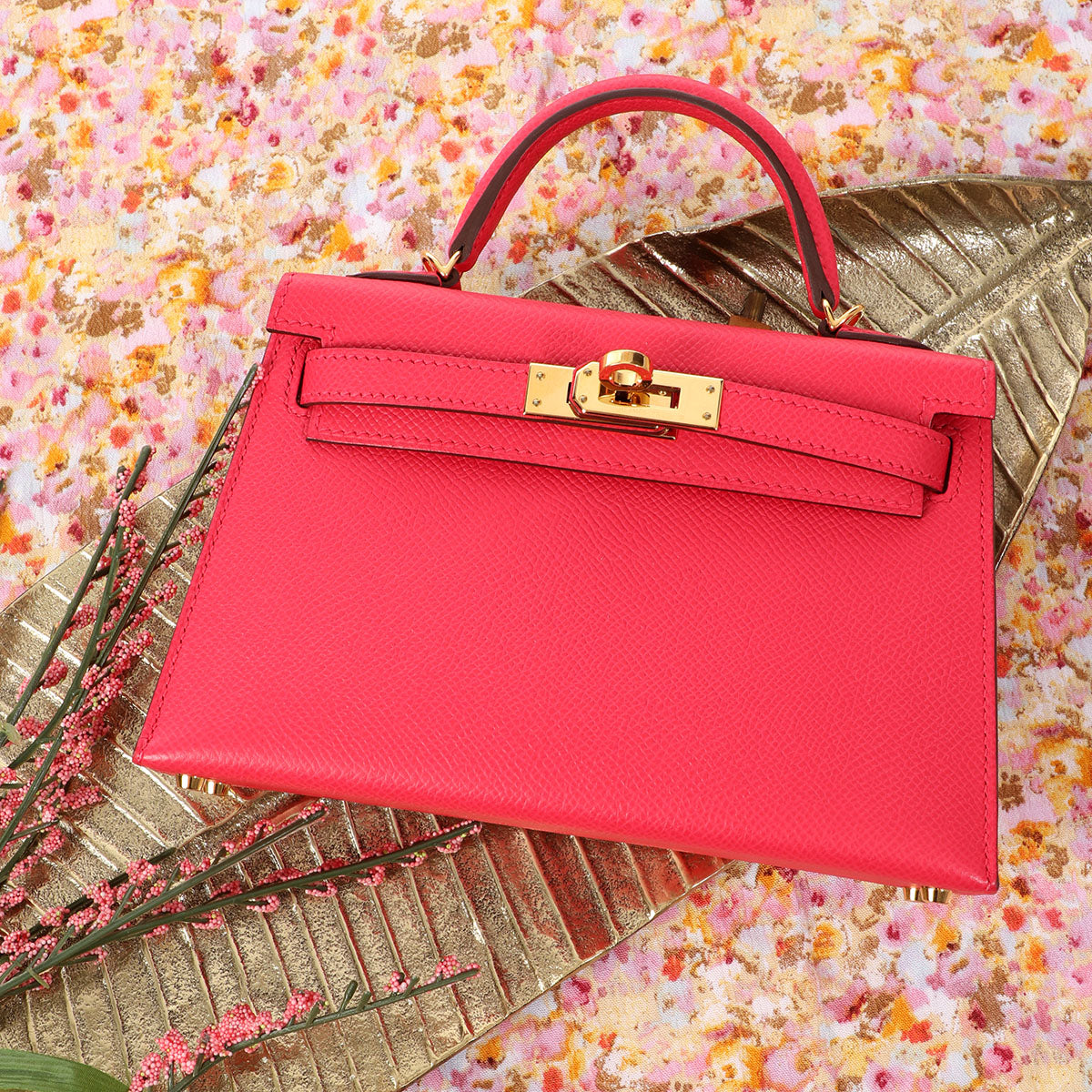 Hermès Kelly 20 Mini II Sellier Tri-color Rose Extreme, Rouge de