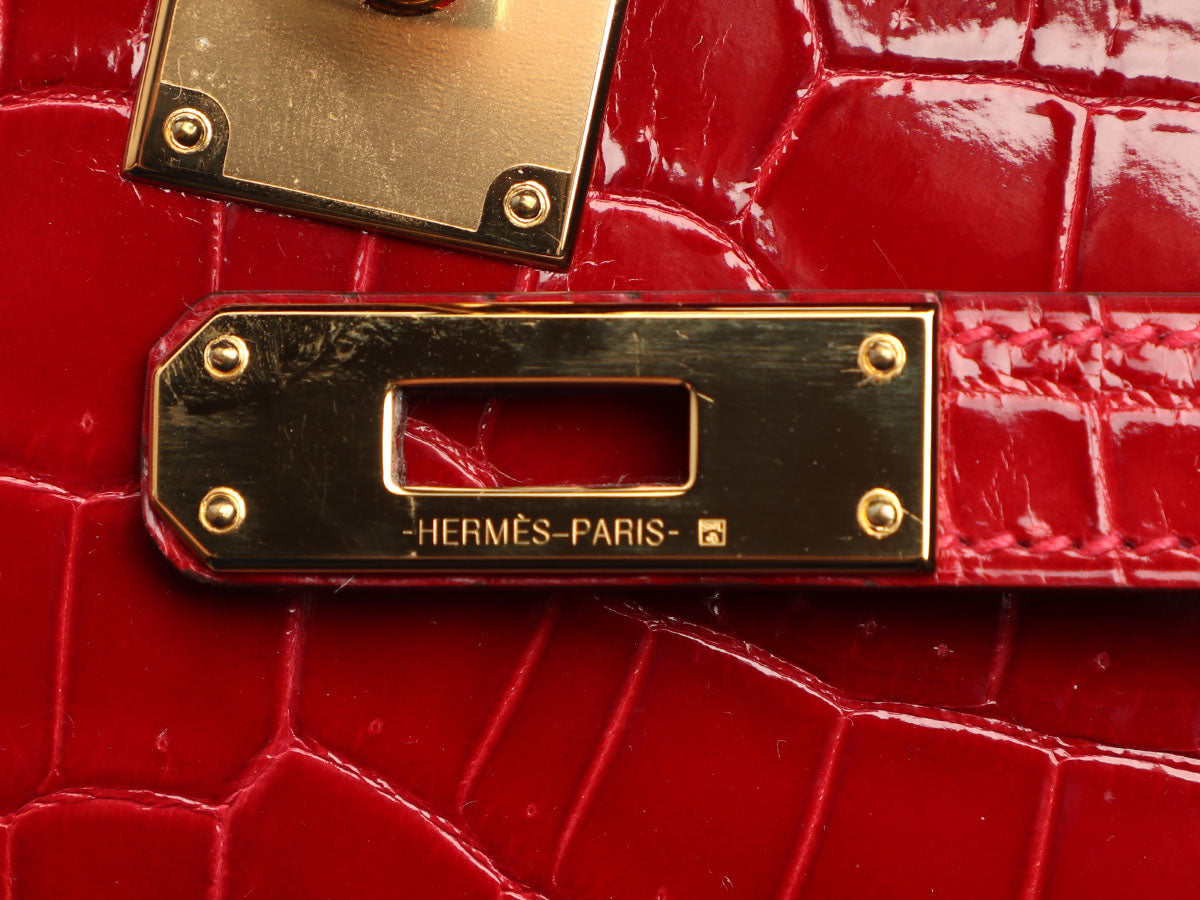 Hermes Kelly Cut Bag Braise Crocodile Gold Hardware Exquisite Lipstick Red