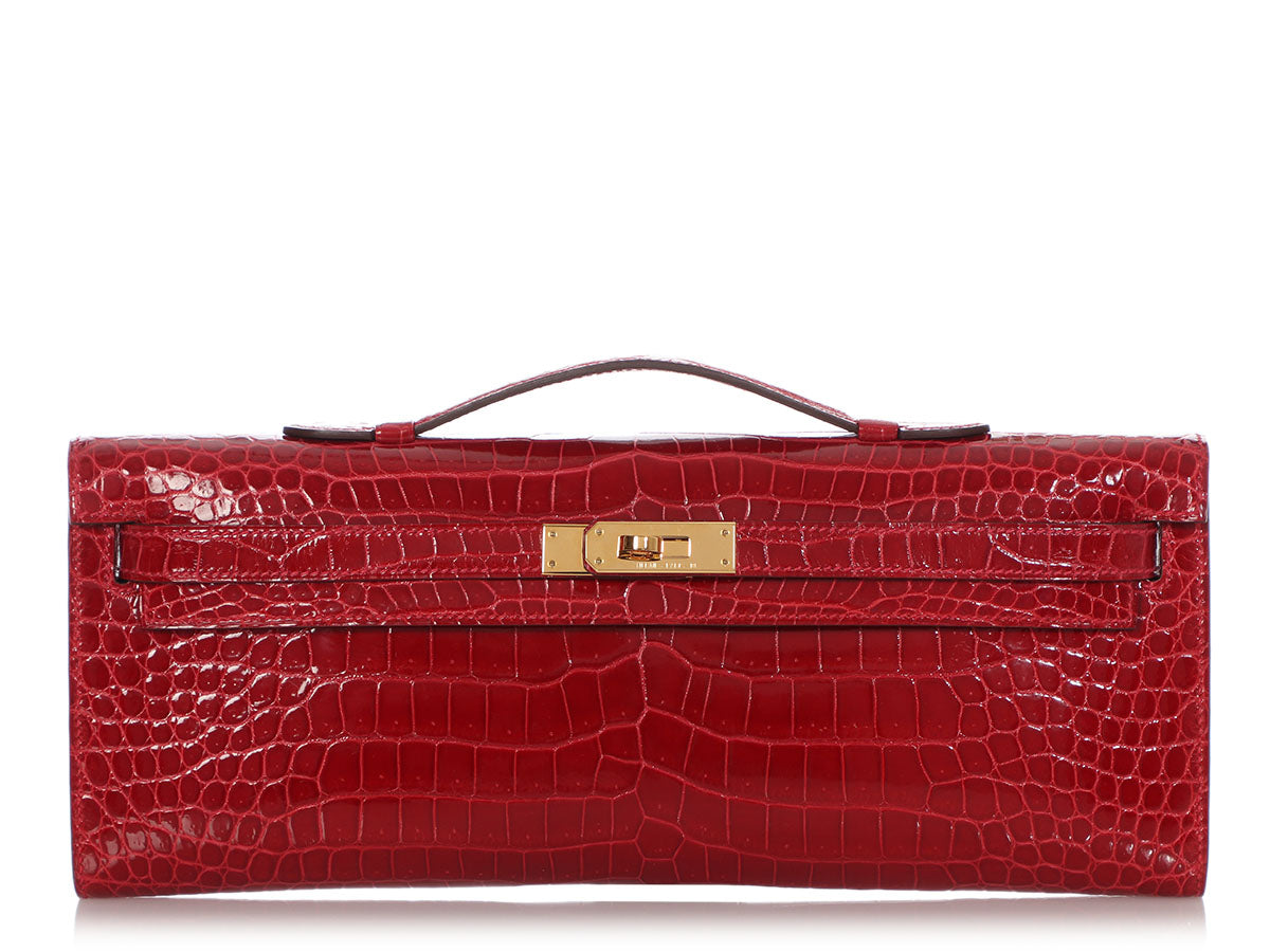 Hermès Braise Shiny Crocodile Kelly Cut