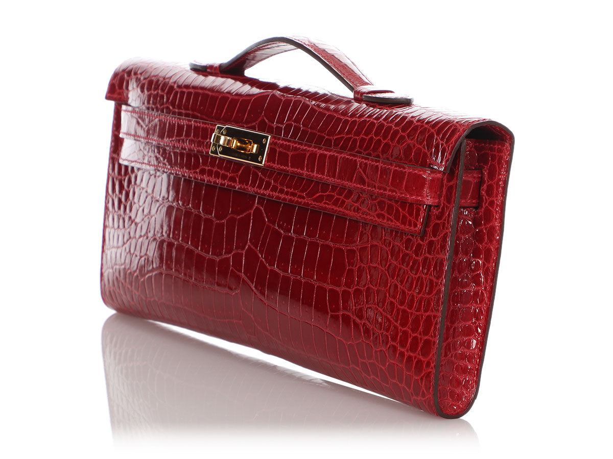 Hermes Kelly Cut Clutch Braise Crocodile Gold Hardware