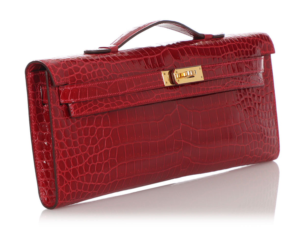Hermes Kelly Cut Bag Braise Crocodile Gold Hardware Exquisite Lipstick Red