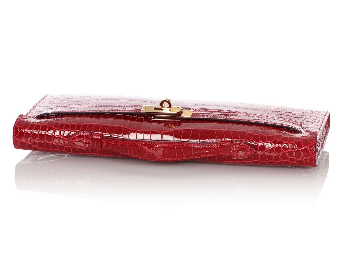 Hermes Kelly Cut Bag Braise Crocodile Gold Hardware Exquisite Lipstick Red