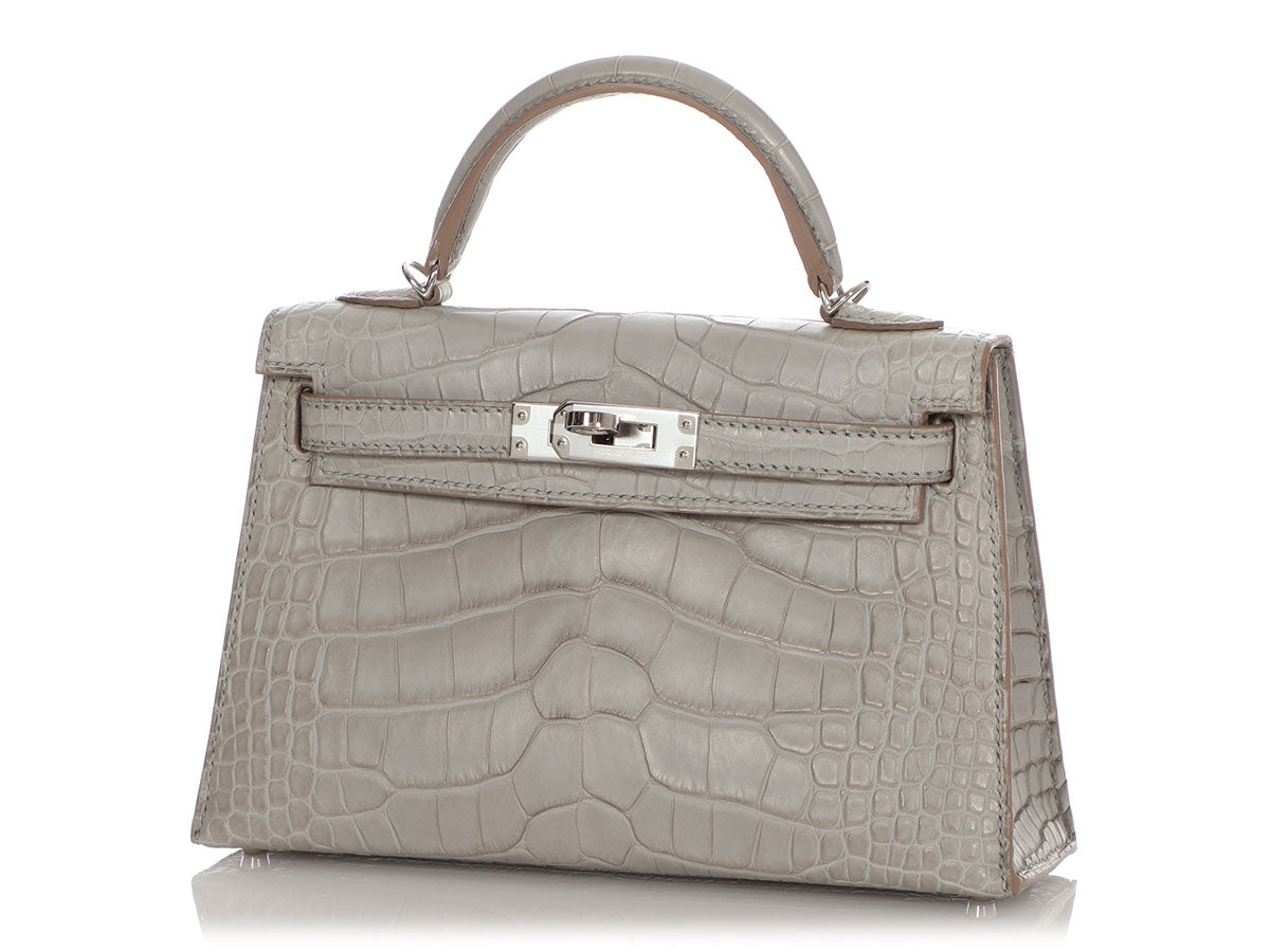 Hermes Mini Kelly II 20 Gris Perle & Noir Matte Alligator Crocodile  Permabrass – MAISON de LUXE