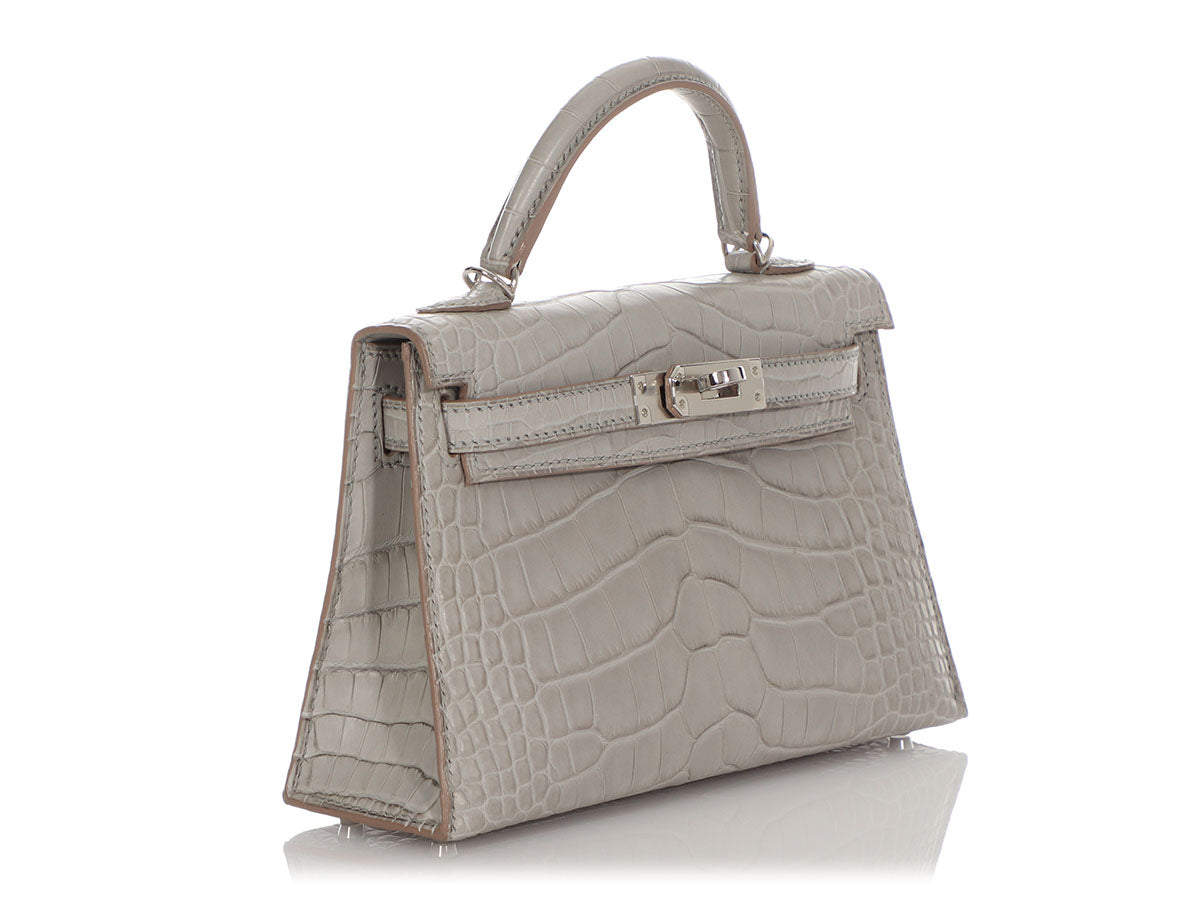 NEW HERMES GRIS PERLE BLACK HSS MATTE CROCODILE MINI KELLY II 20