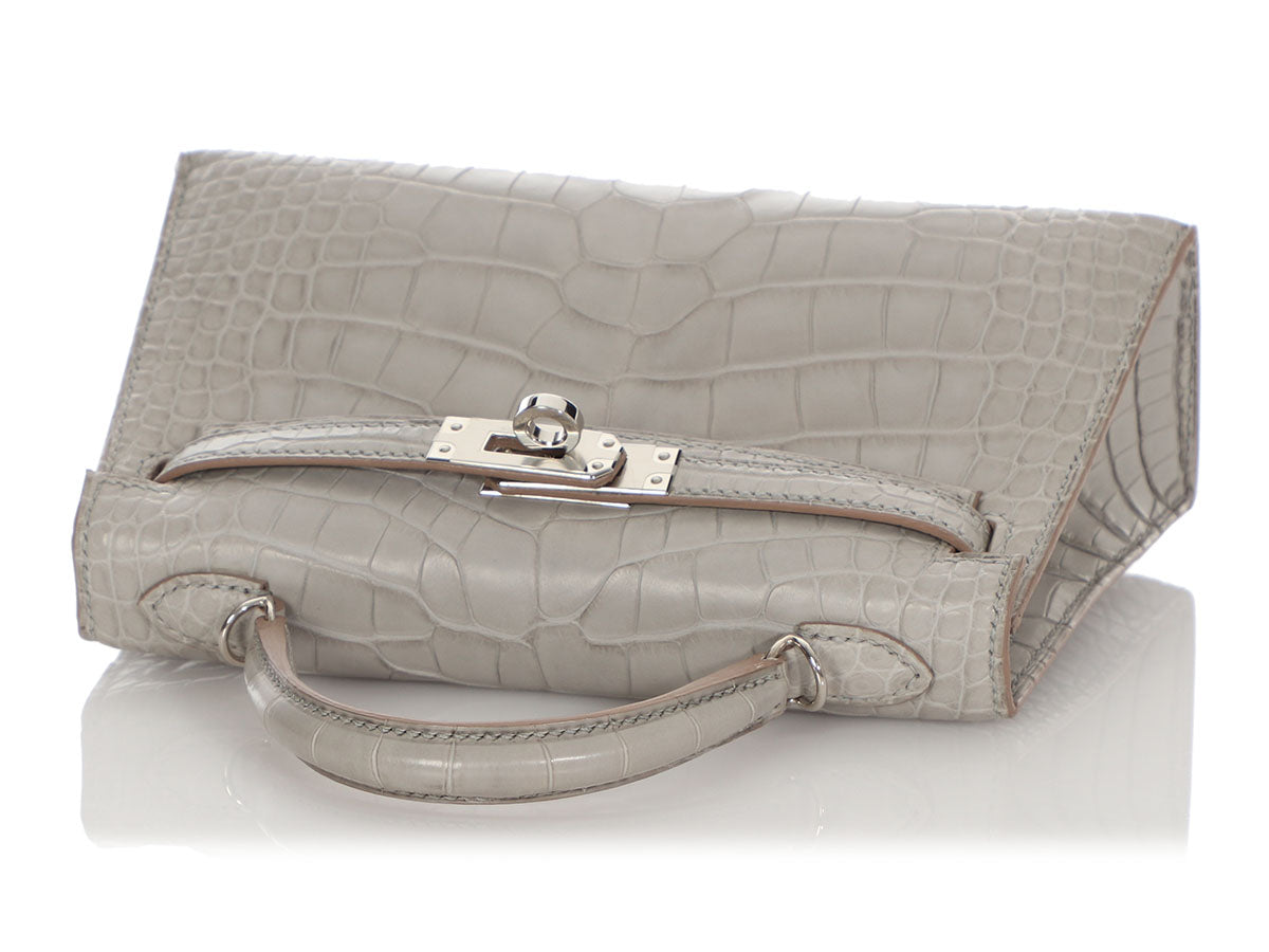 Hermès Kelly 20 Mini II Sellier Gris Perle Matte Alligator with a Jaun