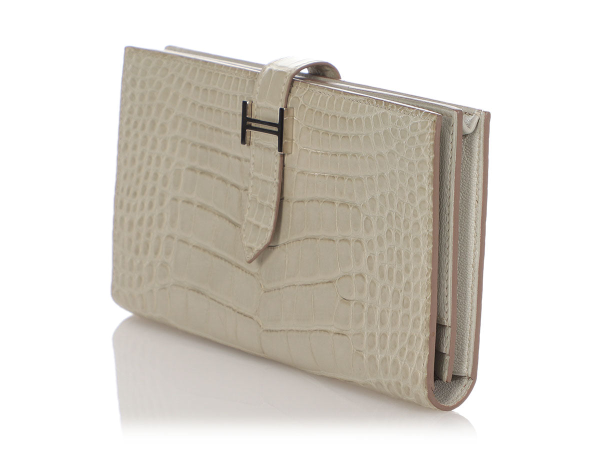 Hermès Bearn Wallet With Gusset Bourgogne Alligator Gold Hardware