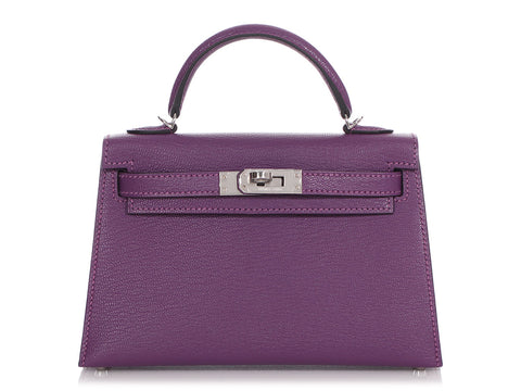 Hermès Mini Violet Chèvre and Bleu Marine Leather Kelly Verso 20