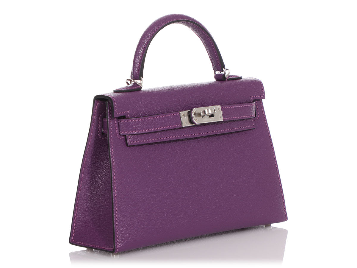 Kelly mini leather handbag Hermès Purple in Leather - 33195582