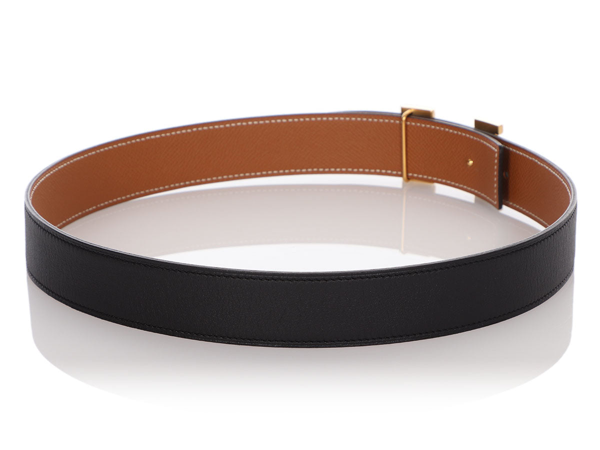 Hermes 32mm Black/Chocolate Constance H Belt 85cm Gold Buckle