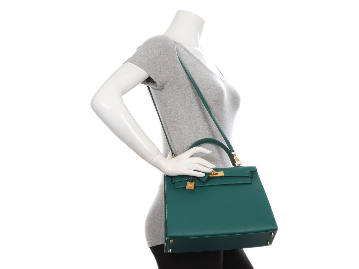 Hermes Kelly 28 Handbag CC73 Blue Saphir And Z6 Malachite Epsom SHW