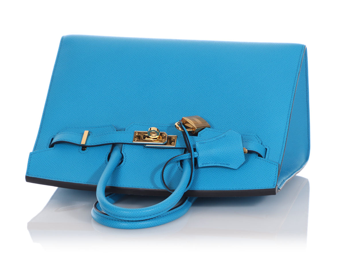 Hermes Birkin Sellier 25 Bleu Frida Epsom Gold Hardware