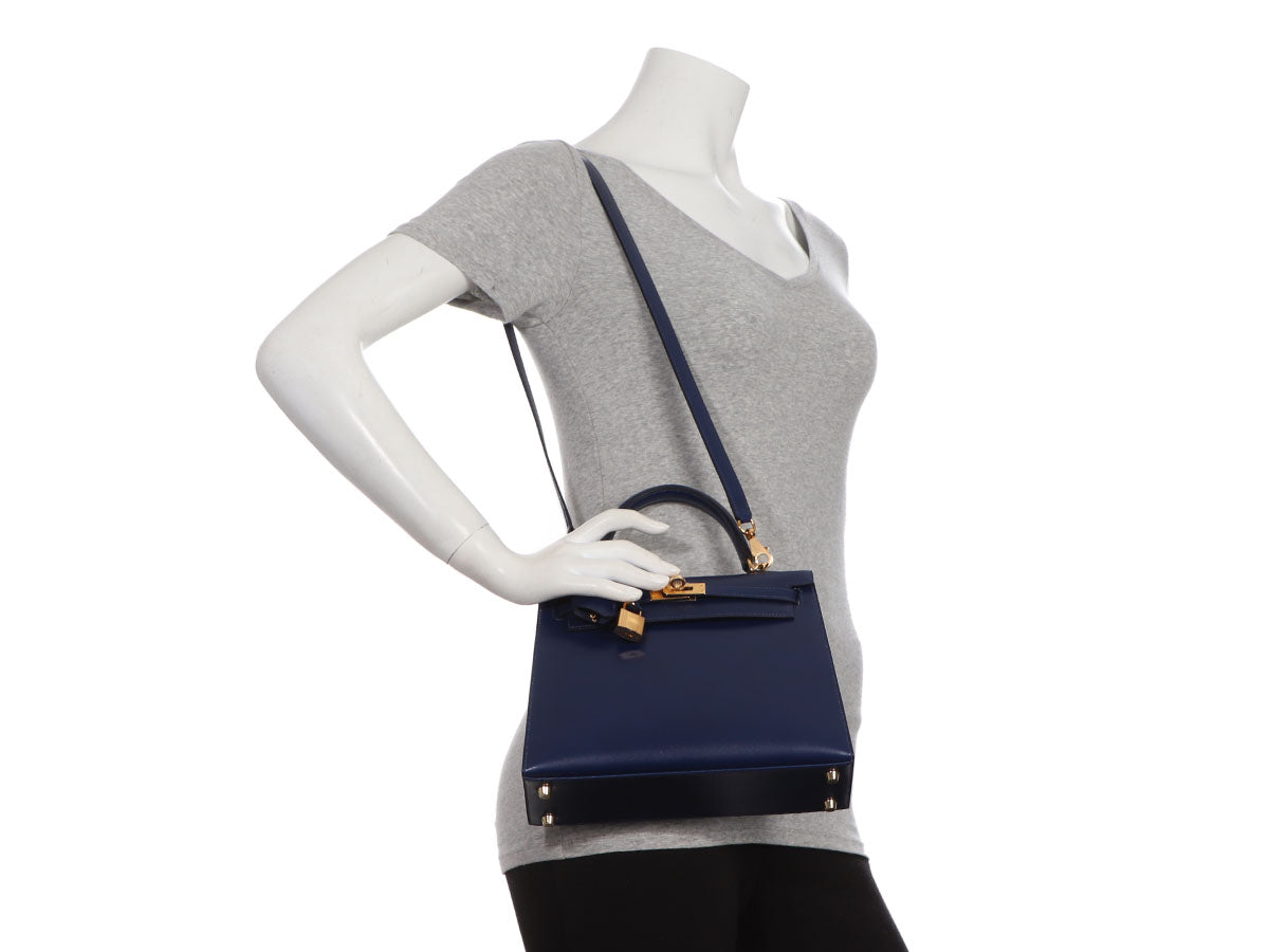 Hermès Kelly Bleu Sapphire Box Calf Mini Sellier Handbag