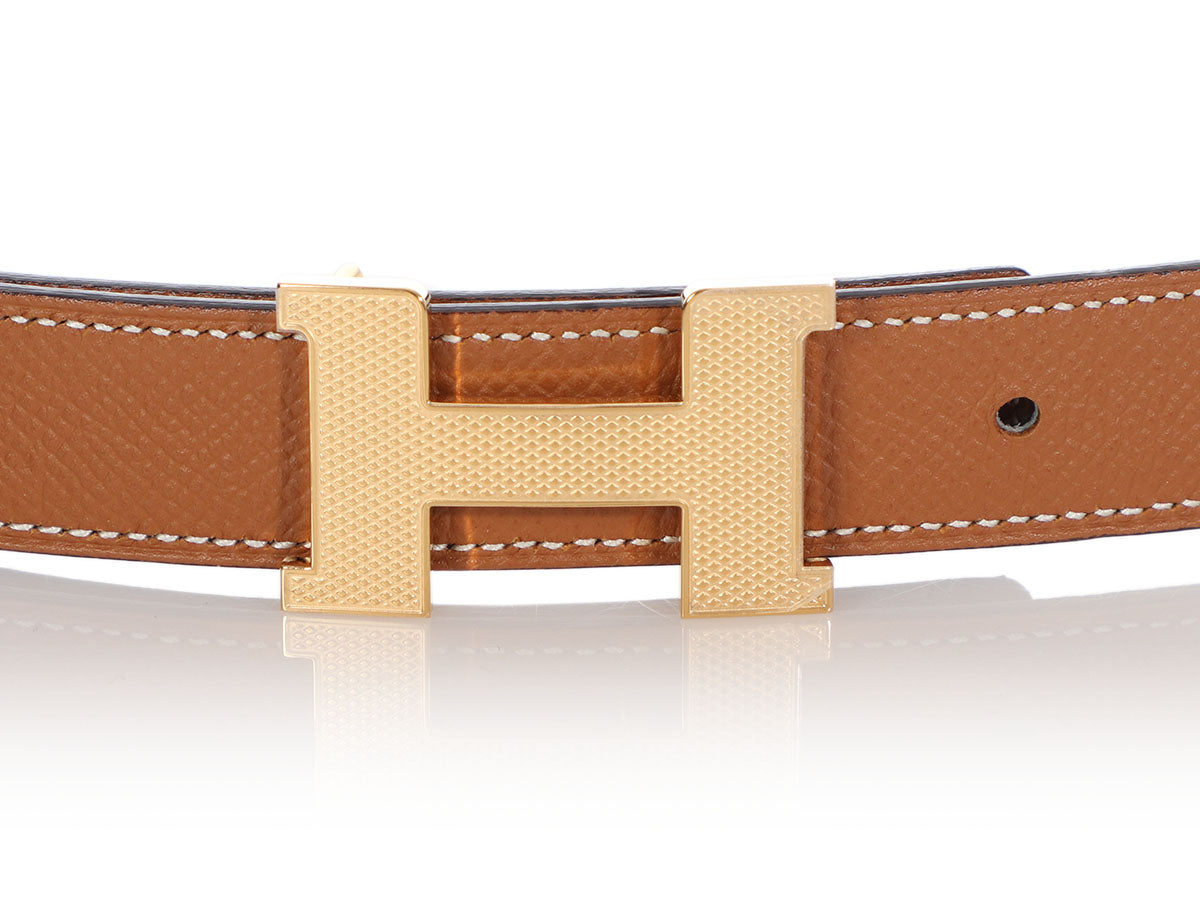 Hermès Gold and Bleu Jean Reversible Belt Strap 32mm - Ann's Fabulous  Closeouts