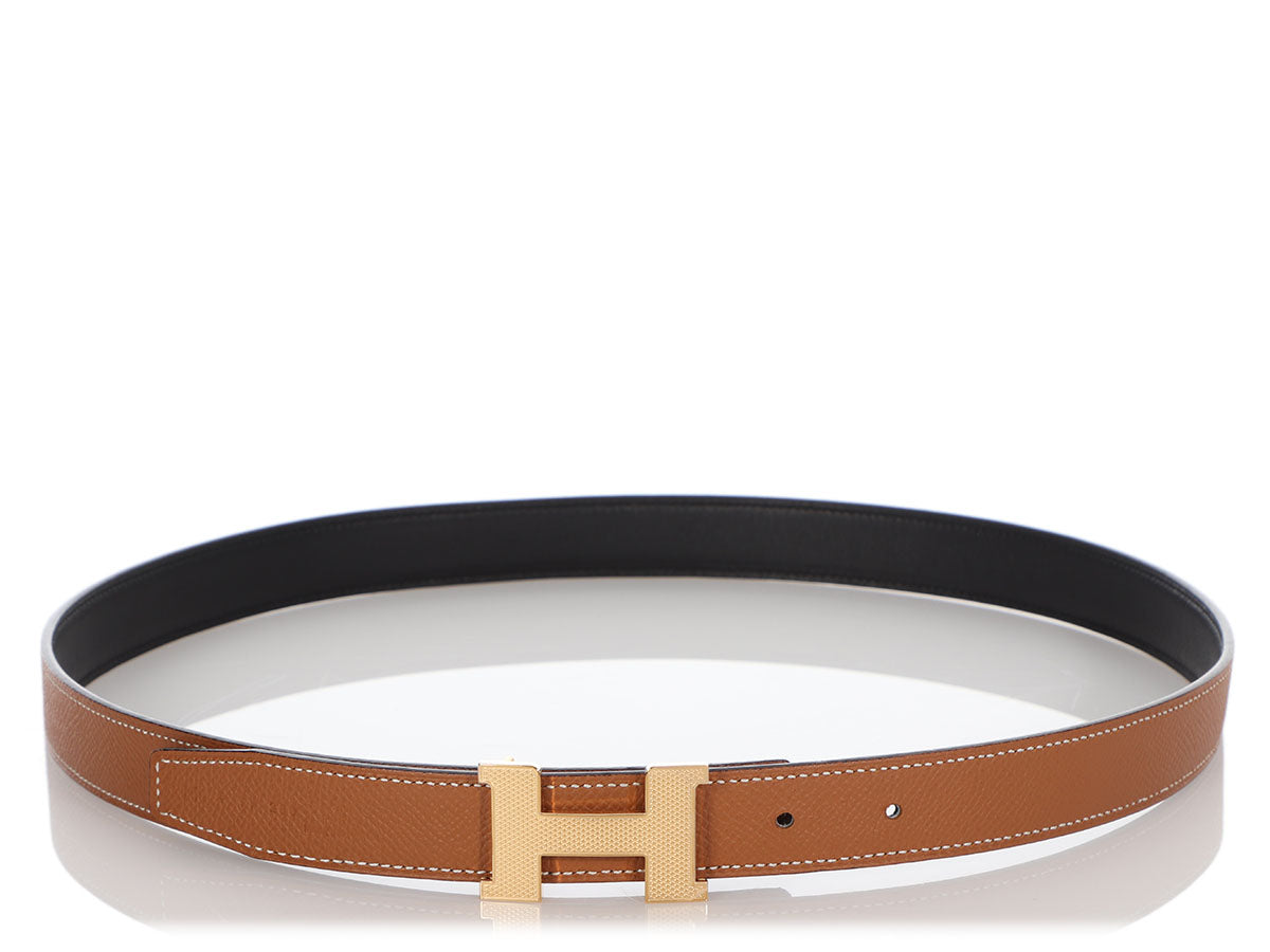 Auth Hermes 32mm Reversible Belt Kit Strap Barenia/ White 90cm