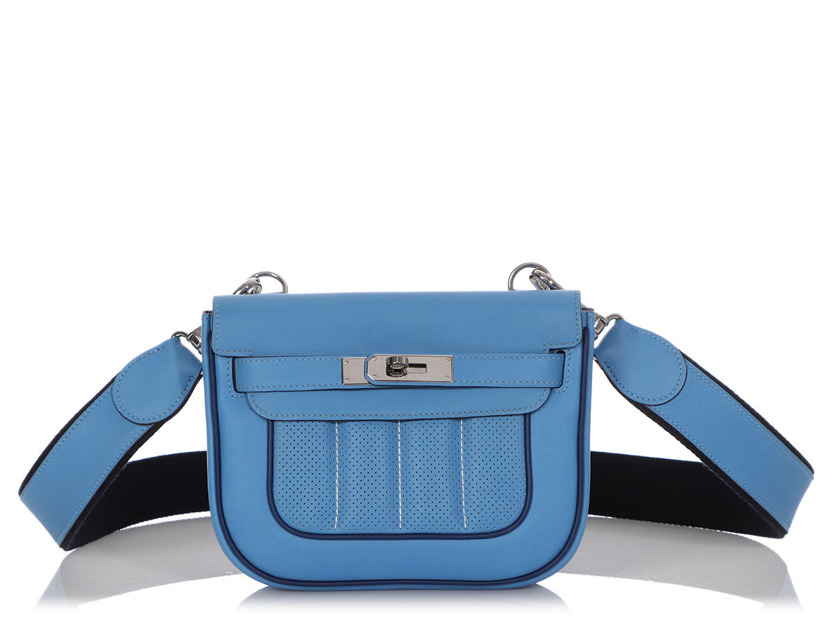 Hermes Berline 21 Crossbody Bag in Turquoise Swift with Two Tone Strap PHW
