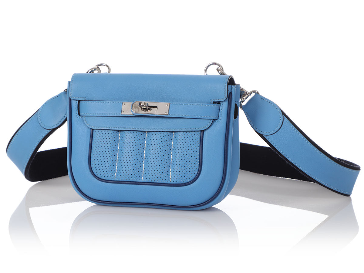 Hermes Berline 21 Crossbody Bag in Turquoise Swift with Two Tone Strap PHW