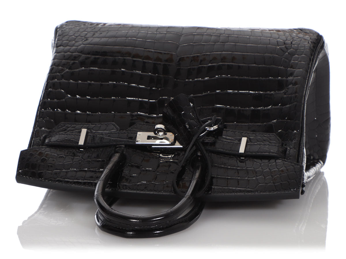 HERMÈS  BLACK BIRKIN 40CM OF SHINY POROSUS CROCODILE WITH