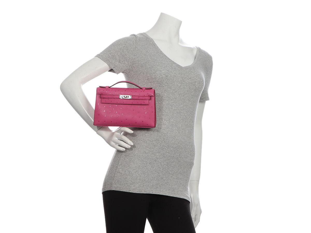 Hermes Mini Kelly Pochette Clutch Fuchsia Lizard Palladium