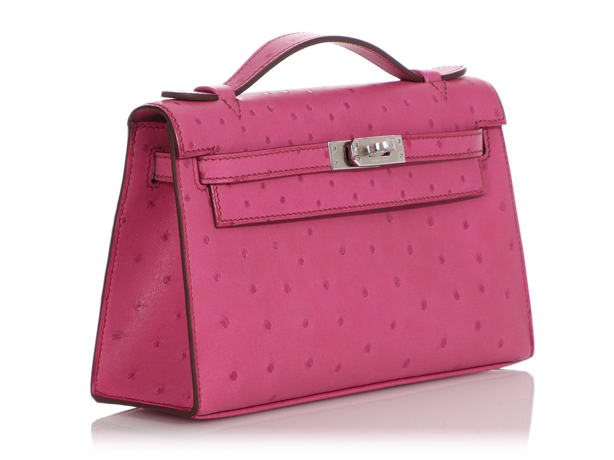 Hermes Kelly Handbag Fuchsia Ostrich with Palladium Hardware 28 at