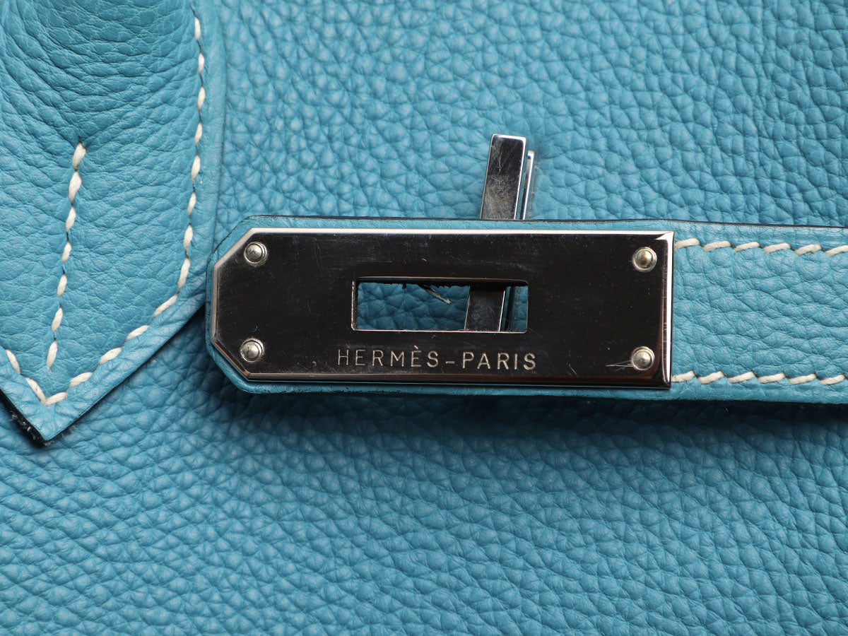Hermes Birkin 35 Bag Iconic Rare Blue Jean Togo Gold Hardware • MIGHTYCHIC  • 