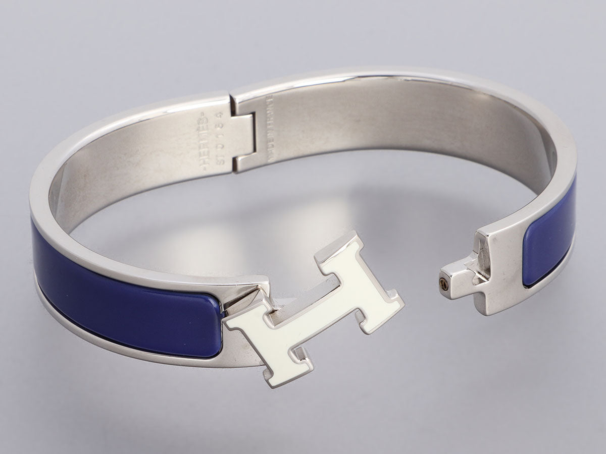 Hermès hermes Clic H bracelet 17 CM LIGHT BLUE ENAMEL & PALLADY ENAMEL  FINISH ref.411241 - Joli Closet