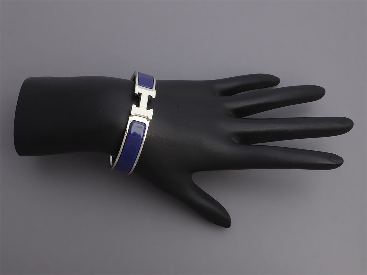 Hermès hermes Clic H bracelet 17 CM LIGHT BLUE ENAMEL & PALLADY ENAMEL  FINISH ref.411241 - Joli Closet