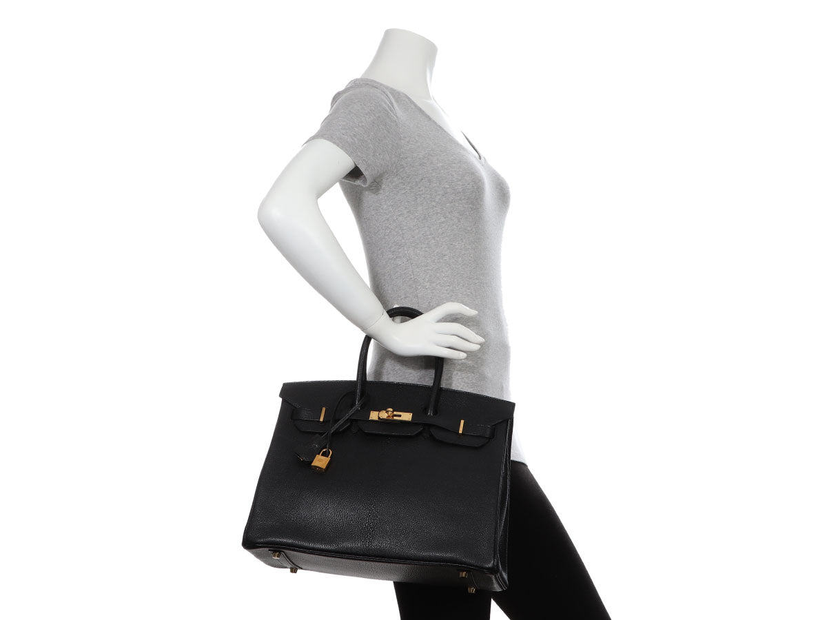 Hermes Birkin 35 Noir Black Chevre Mysore Gold Hardware #F