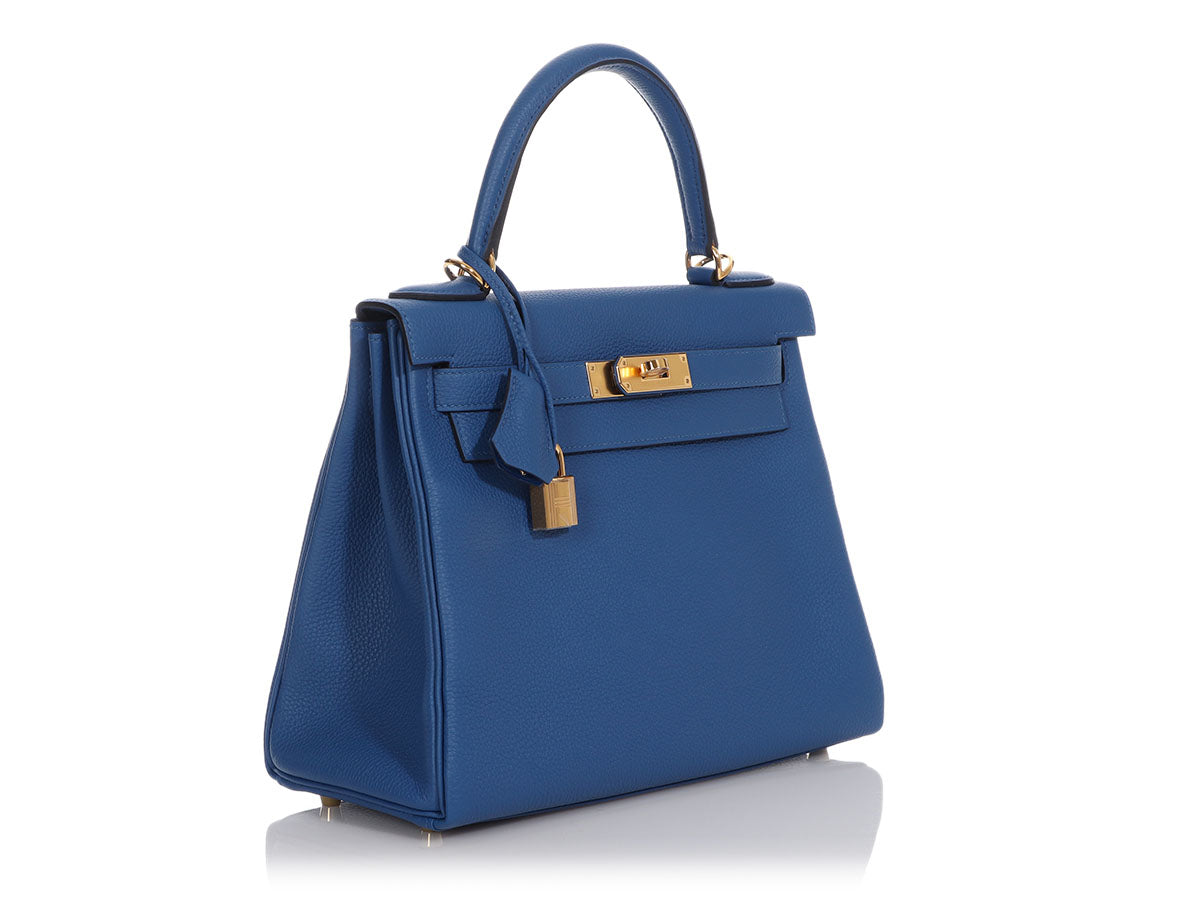 Hermes Kelly Handbag Bleu Pale Togo with Gold Hardware 28 Blue