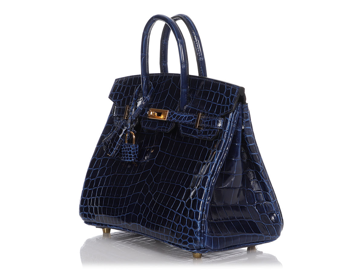 HERMES Shiny Niloticus Crocodile Birkin 25 Bleu Saphir 1197697