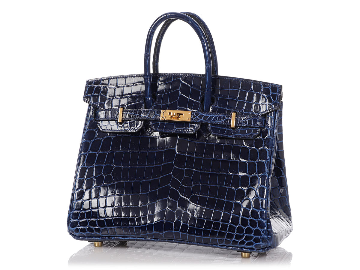 HERMES Shiny Niloticus Crocodile Birkin 25 Bleu Saphir 1197697