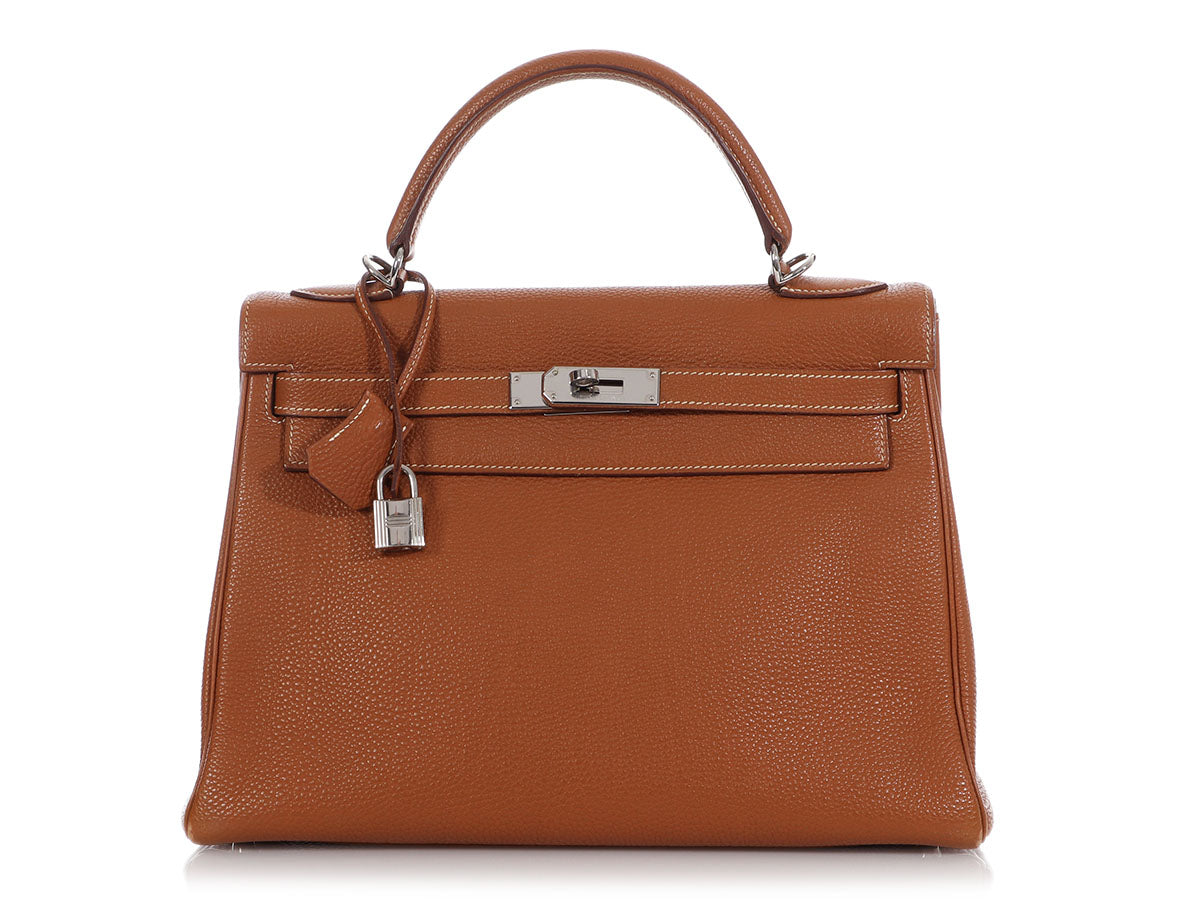 HERMES PHW Kelly 32 Handbag AST104DD Togo Calf Leather Brown