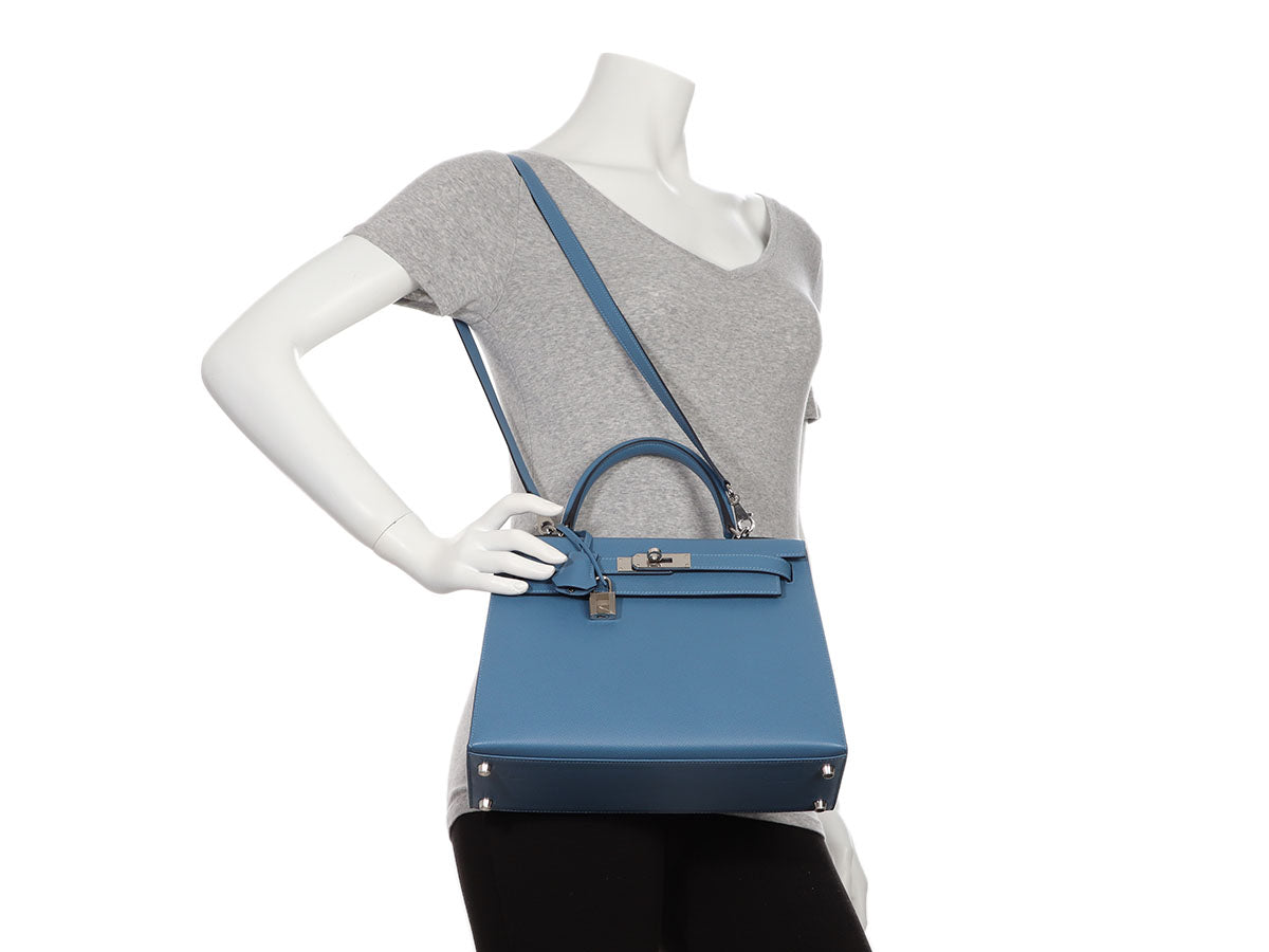 Hermes Kelly 28 Blue de Nord Epsom Sellier Bag Gold Hardware at