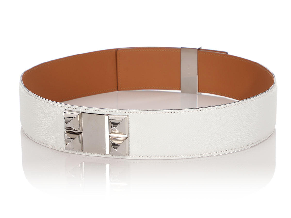 Collier de chien leather belt Hermès White size 70 cm in Leather