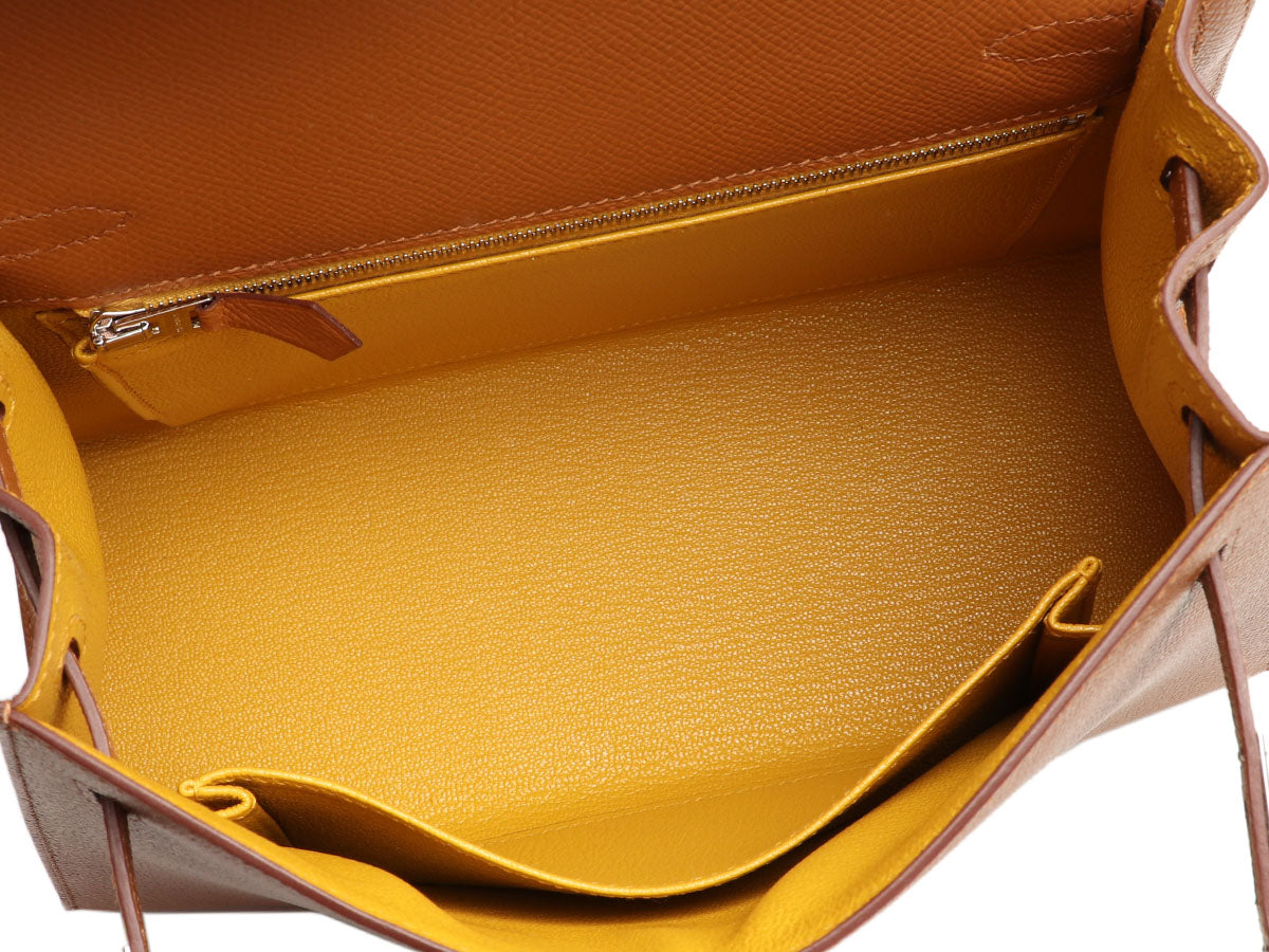 Hermes Kelly 25 Gold Bi-Color Jaune Ambre Verso Shoulder Bag Bag Z Stamp,  2021