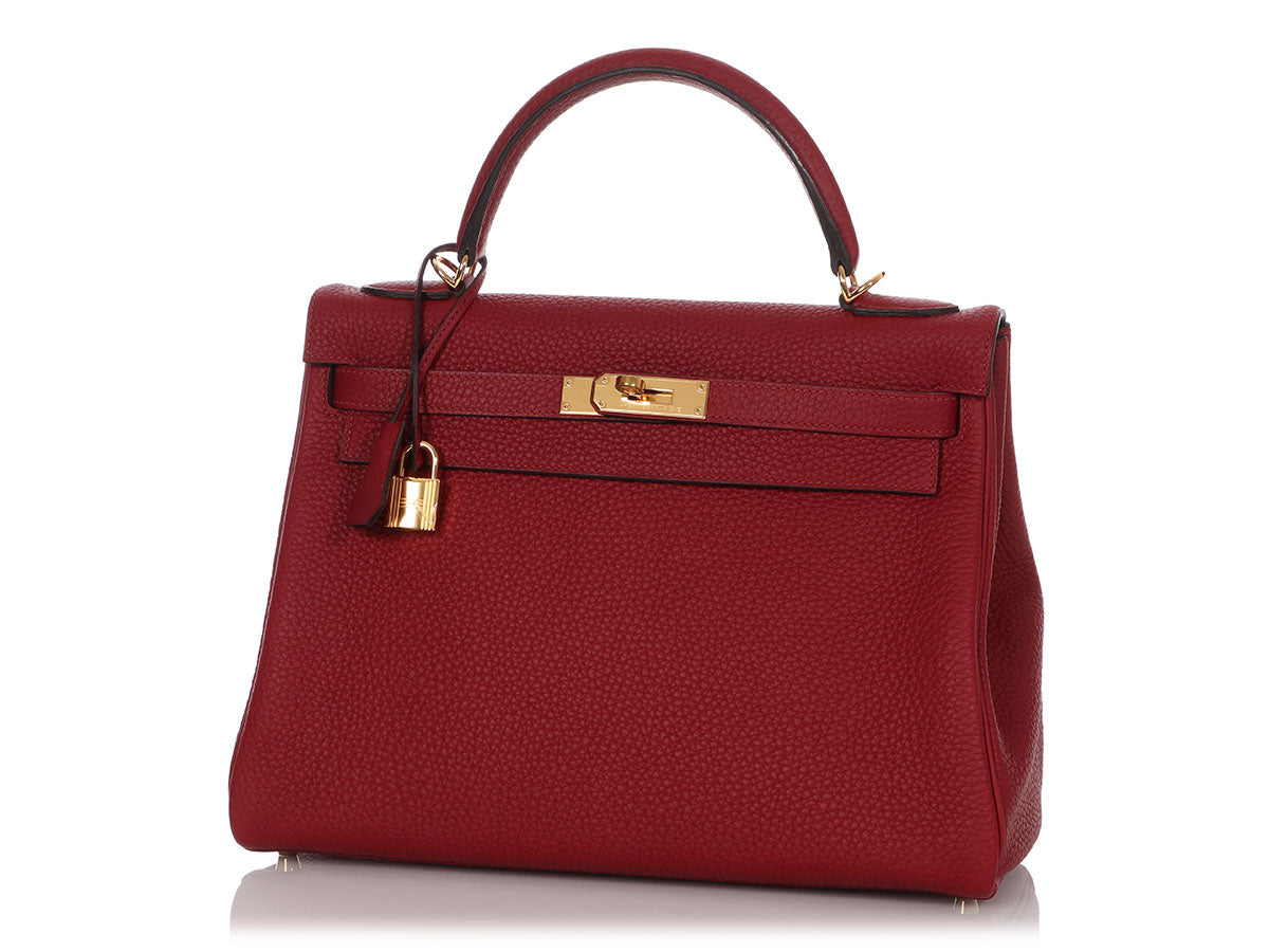 Hermes Kelly 35 Retourne Rouge Clemence - Vintage Lux